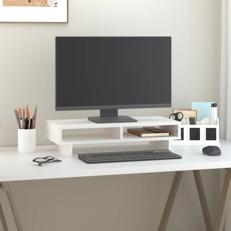 Load image into Gallery viewer, Vidaxl monitorstandaard 60x27x14 cm massief grenenhout wit
