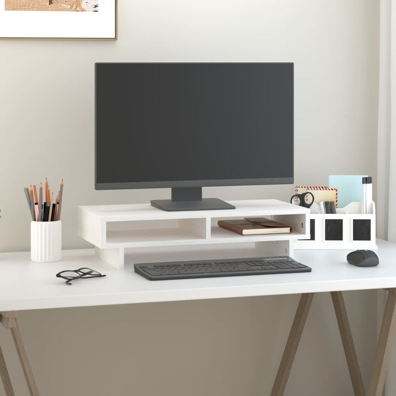 Load image into Gallery viewer, Vidaxl monitorstandaard 60x27x14 cm massief grenenhout wit