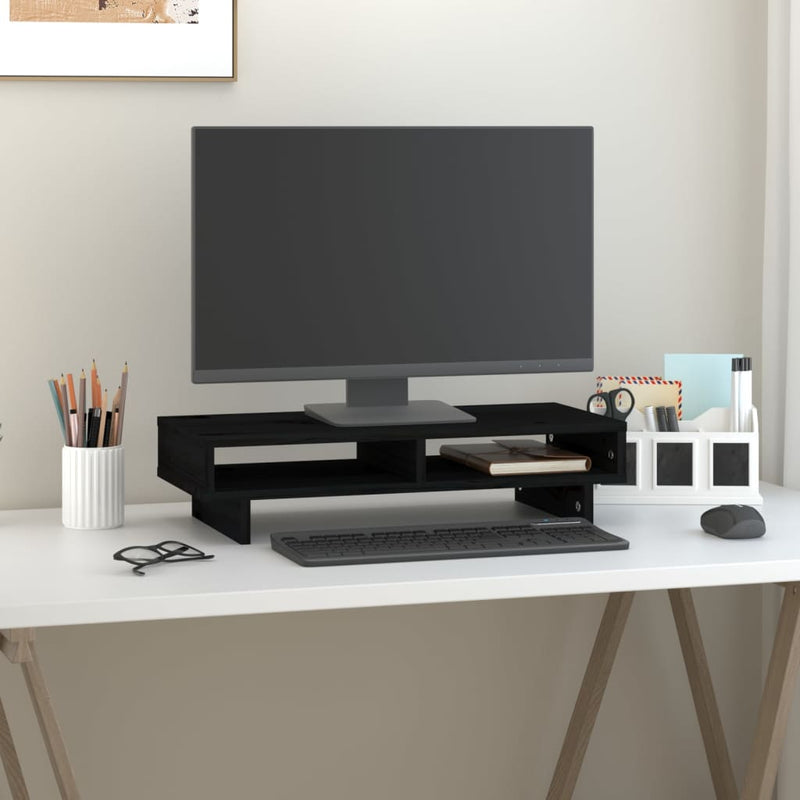 Load image into Gallery viewer, VidaXL Monitorstandaard 60x27x14 cm massief grenenhout zwart
