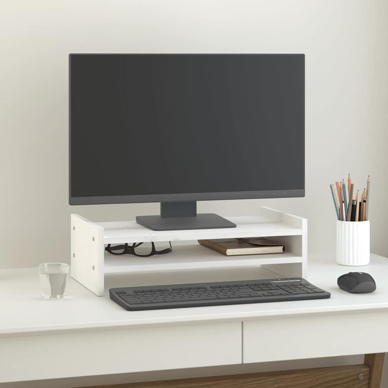 Load image into Gallery viewer, Vidaxl monitorstandaard 50x27x15 cm massief grenenhout wit