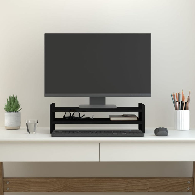 Load image into Gallery viewer, Vidaxl monitorstandaard 50x27x15 cm massief grenenhout zwart