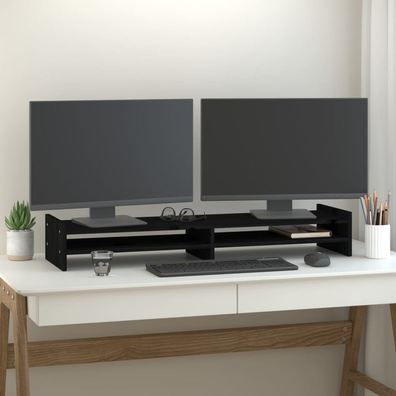 Load image into Gallery viewer, VidaXL Monitorstandaard 100x27x15 cm massief grenenhout zwart