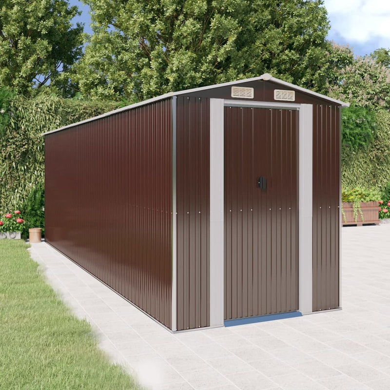 Load image into Gallery viewer, VidaXL Tuinschuur 192x606x223 cm gegalvaniseerd staal donkerbruin