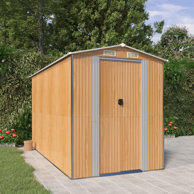 Load image into Gallery viewer, VidaXL Tuinschuur 192x357x223 cm gegalvaniseerd staal lichtbruin