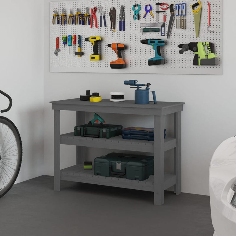 Load image into Gallery viewer, Vidaxl werkbank 110,5x50x80 cm massief grenenhout grijs