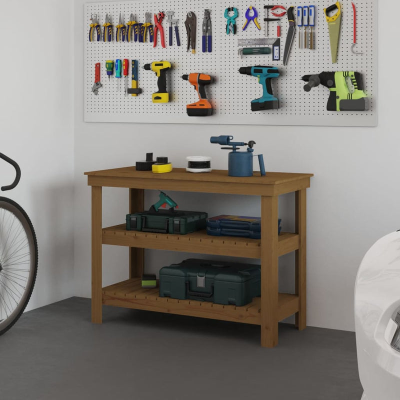 Load image into Gallery viewer, Vidaxl werkbank 110,5x50x80 cm massief grenenhout honingbruin
