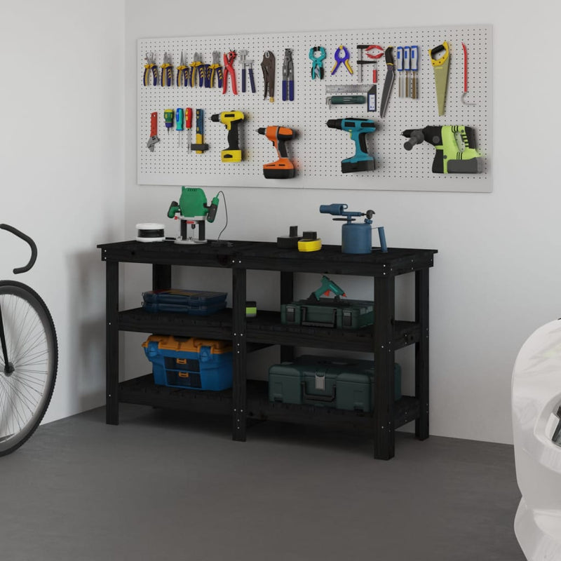 Load image into Gallery viewer, Vidaxl werkbank 142,5x50x80 cm massief grenenhout zwart