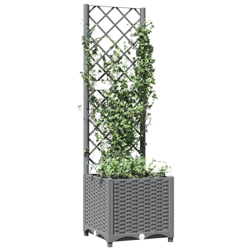 Load image into Gallery viewer, Vidaxl plantenbak met latwerk 40x40x136 cm polypropeen lichtgrijs