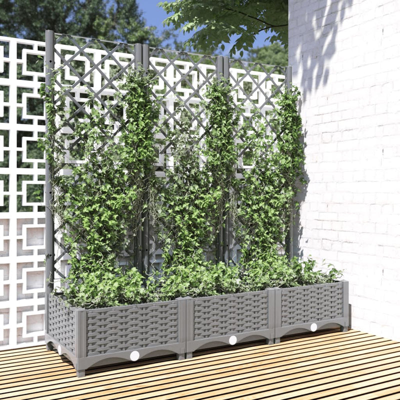 Load image into Gallery viewer, Vidaxl plantenbak met latwerk 120x40x121,5 cm polypropeen lichtgrijs