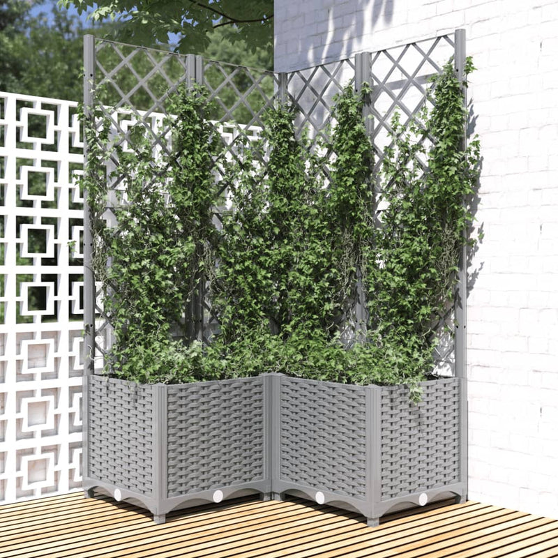 Load image into Gallery viewer, Vidaxl plantenbak met latwerk 80x80x136 cm polypropeen lichtgrijs