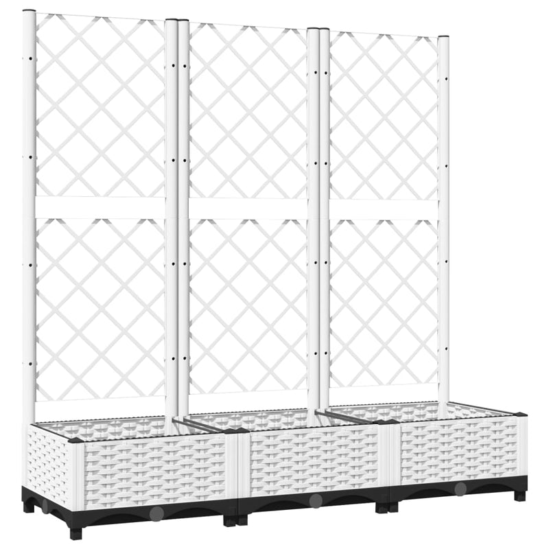 Afbeelding laden in galerijviewer, Vidaxl plantenbak met trellis wit 120x40x121,5 cm pp