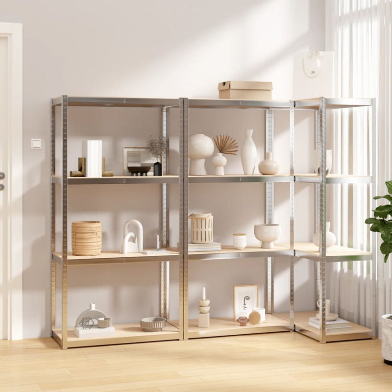 Load image into Gallery viewer, VidaXL Opbergrek 4 Laags 3 st staal bewerkt hout zilverkleurig