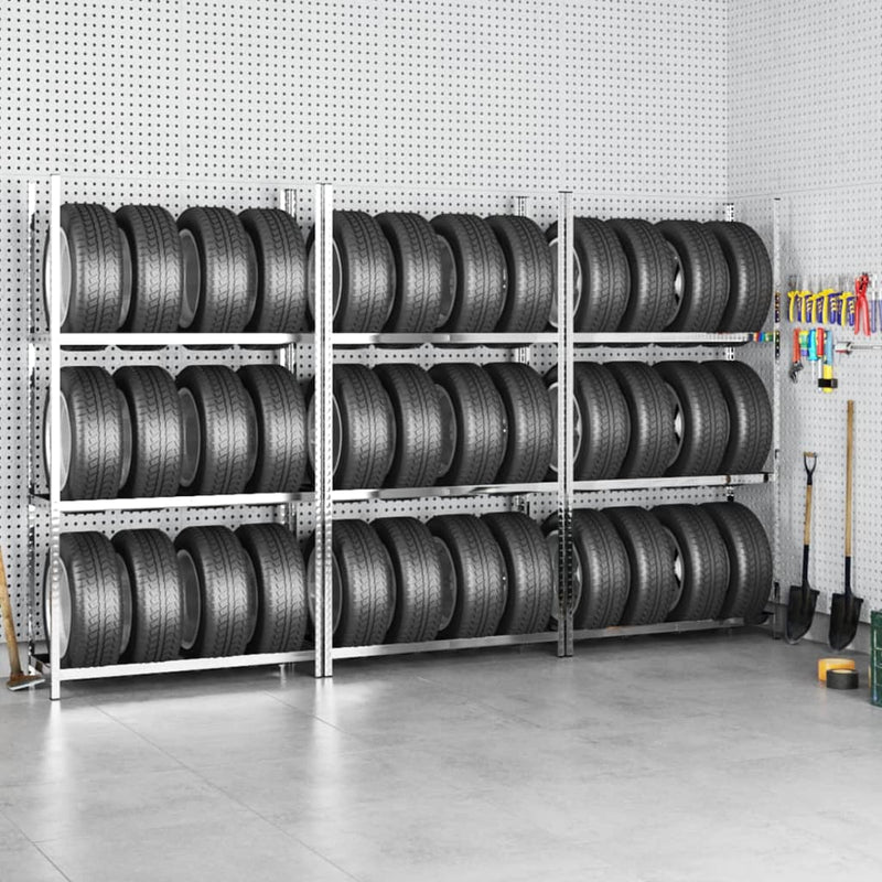 Load image into Gallery viewer, VidaXL Bandenrekken 3-laags 3 st 110x40x200 cm staal zilverkleurig