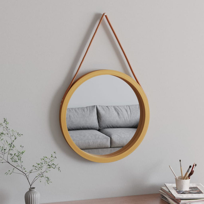 Laden Sie das Bild in Galerie -Viewer, Vidaxl wandspiegel met band ø 55 cm goudkleurig