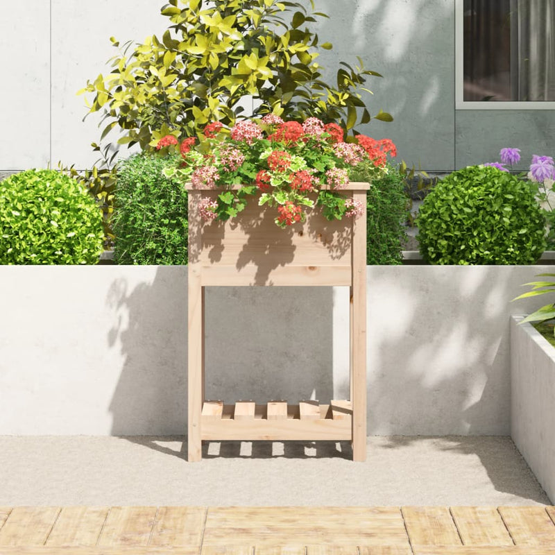 Load image into Gallery viewer, Vidaxl plantenbak met schap 54x34,5x81 cm massief grenenhout