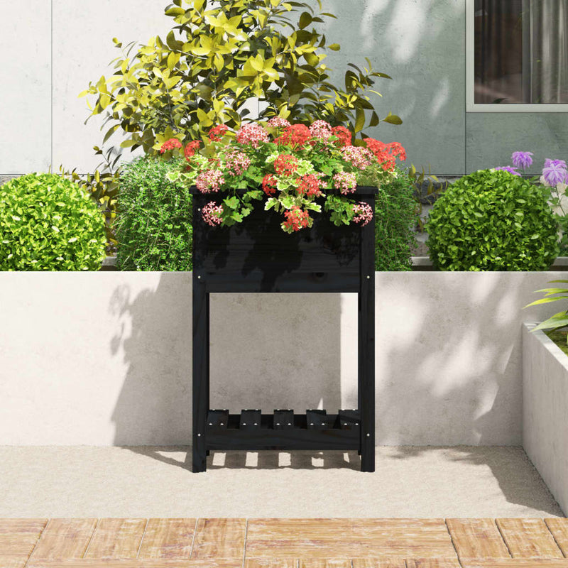 Load image into Gallery viewer, VidaXL Plantenbak met schap 54x34,5x81 cm massief grenenhout zwart