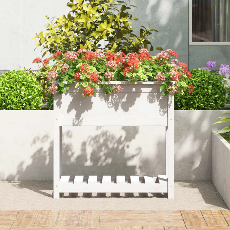 Chargez l'image dans la visionneuse de la galerie, Vidaxl plantenbak met schap 82,5x34,5x81 cm massief grenenhout wit