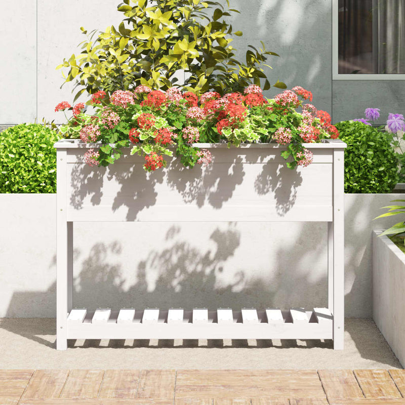 ギャラリービューアに画像をロードする, Vidaxl plantenbak met schap 111,5x34,5x81 cm massief grenenhout wit