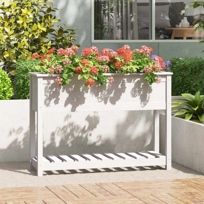 ギャラリービューアに画像をロードする, Vidaxl plantenbak met schap 111,5x34,5x81 cm massief grenenhout wit