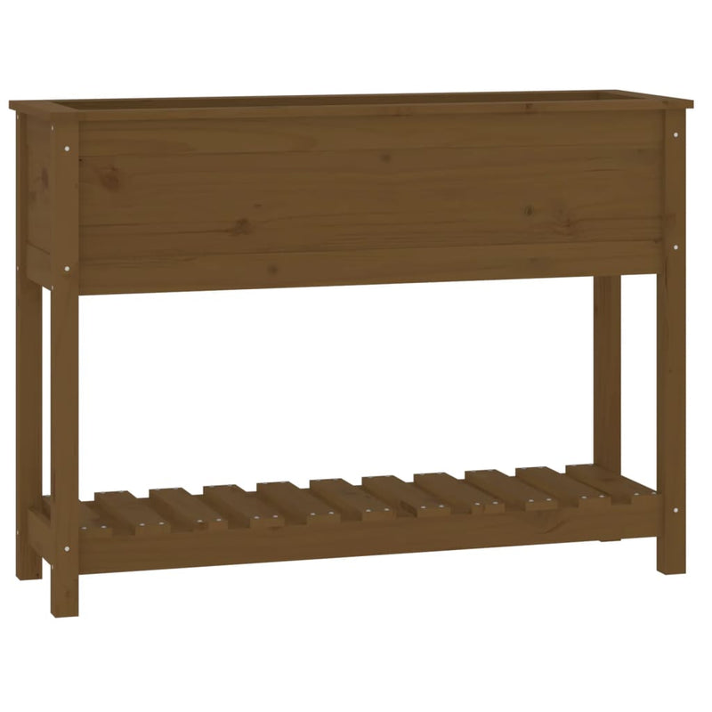 Load image into Gallery viewer, Vidaxl plantenbak met schap 111,5x34,5x81 cm grenenhout honingbruin
