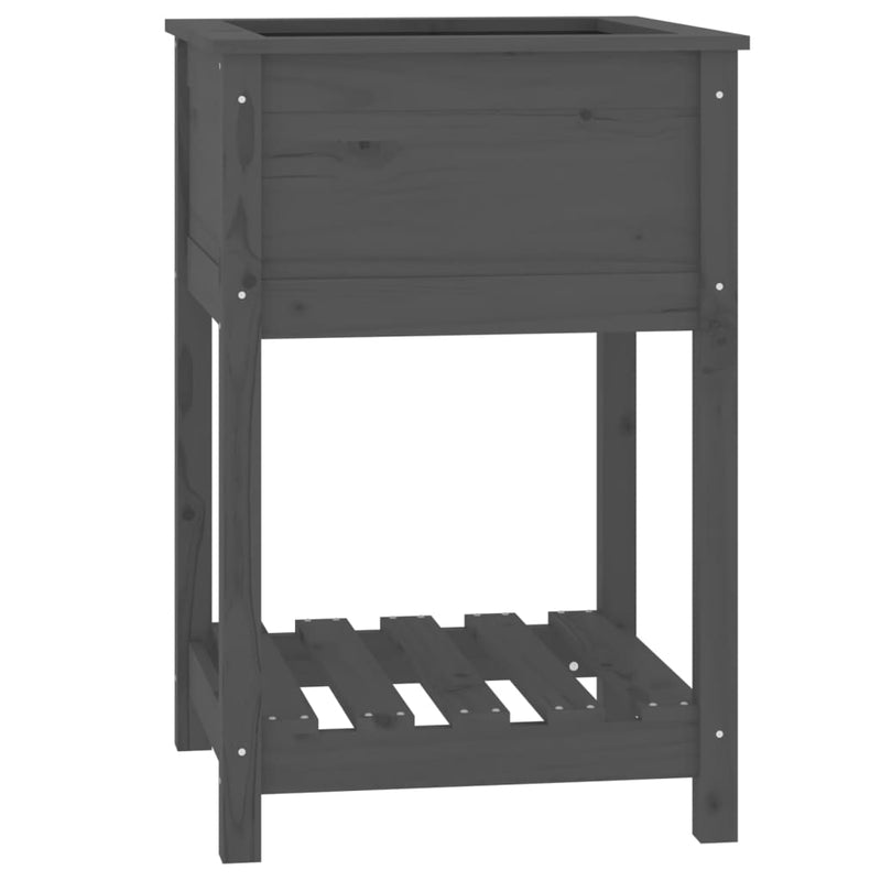 Load image into Gallery viewer, Vidaxl plantenbak met schap 54x54x81 cm massief grenenhout grijs