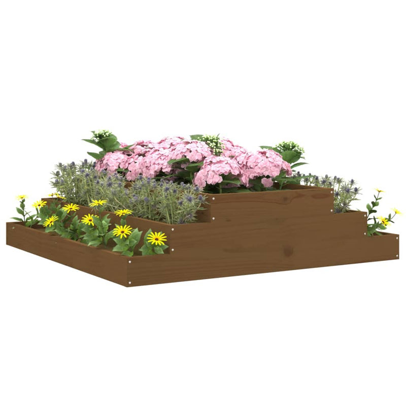 Load image into Gallery viewer, Vidaxl plantenbak 110x110x27 cm massief grenenhout honingbruin