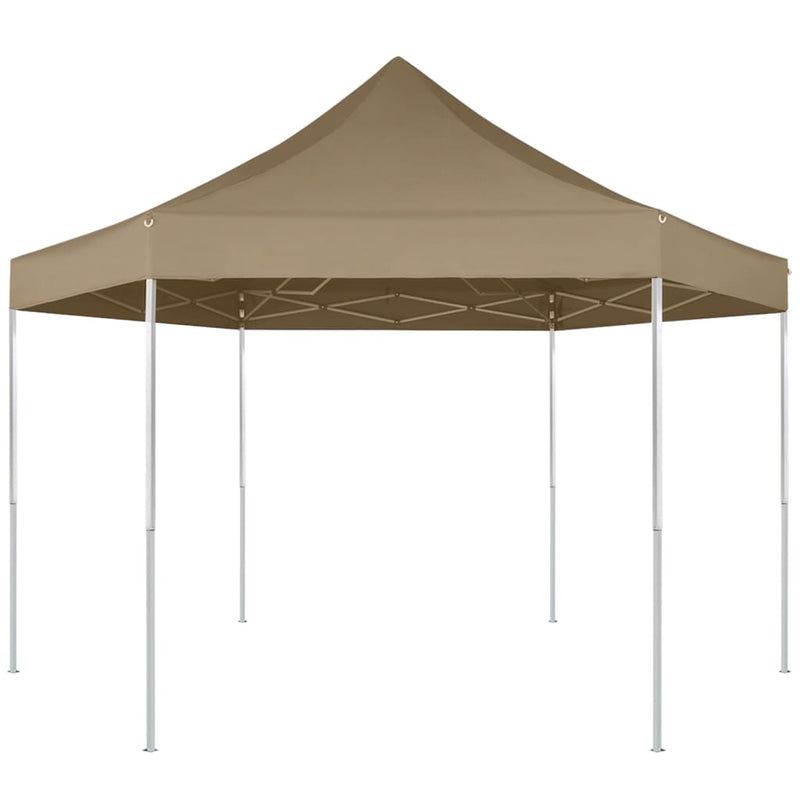Load image into Gallery viewer, Vidaxl partytent inklapbaar zeshoekig 3,6x3,1 m taupe 220 g m²