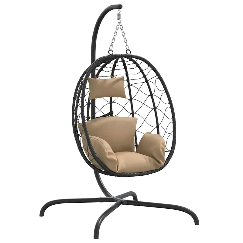 Load image into Gallery viewer, Vidaxl hangende eivormige stoel met kussen taupe poly rattan staal
