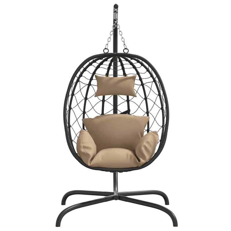 Load image into Gallery viewer, Vidaxl hangende eivormige stoel met kussen taupe poly rattan staal
