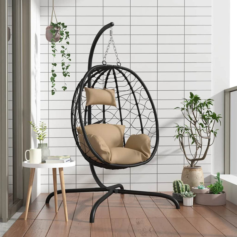 Load image into Gallery viewer, Vidaxl hangende eivormige stoel met kussen taupe poly rattan staal