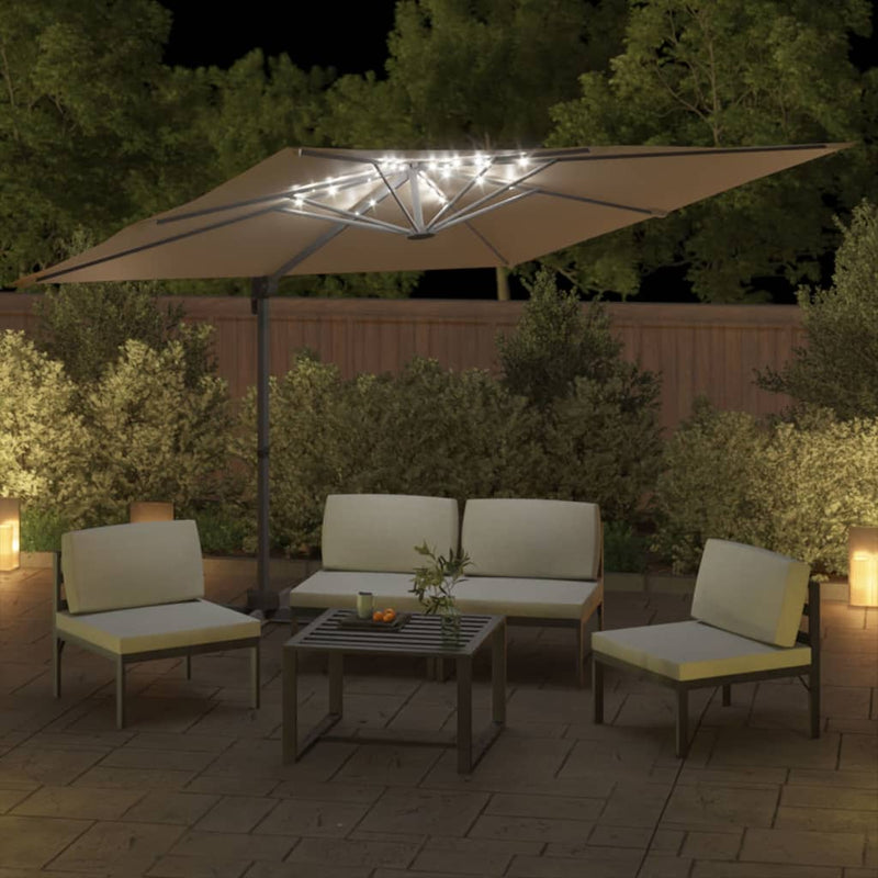 Load image into Gallery viewer, Vidaxl zweefparasol met led-verlichting 400x300 cm taupe