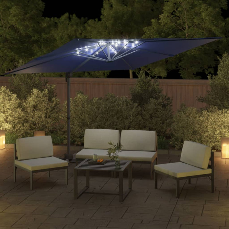Load image into Gallery viewer, Vidaxl zweefparasol met led-verlichting 400x300 cm azuurblauw