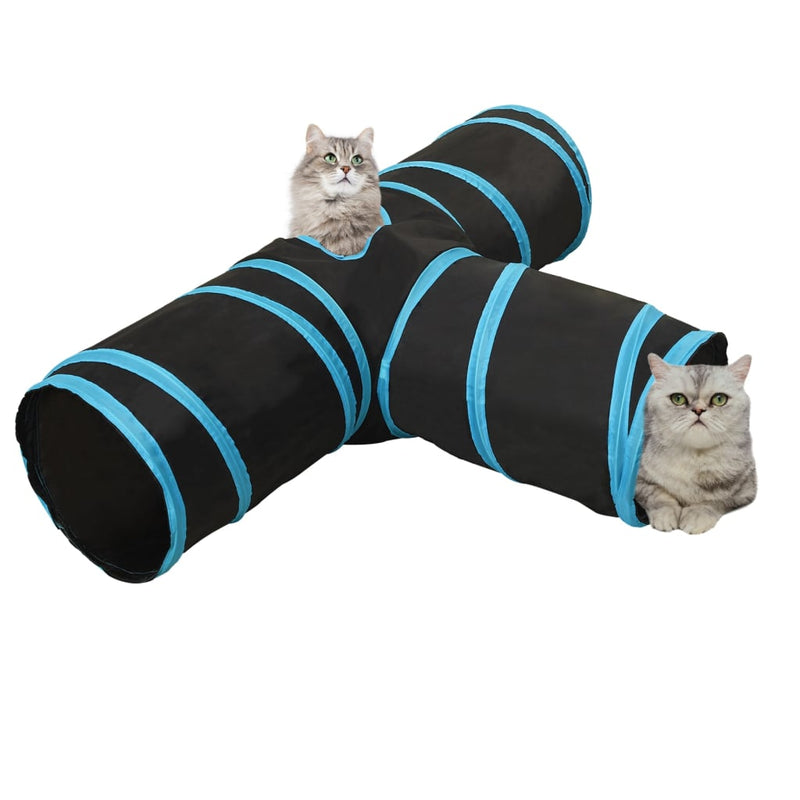 Load image into Gallery viewer, VidaXL Kattentunnel 3-voudig 90 cm polyester zwart en blauw