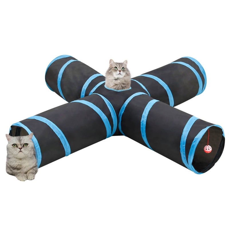 Afbeelding laden in galerijviewer, Vidaxl kattentunnel 4-voudig 132 cm polyester zwart en blauw