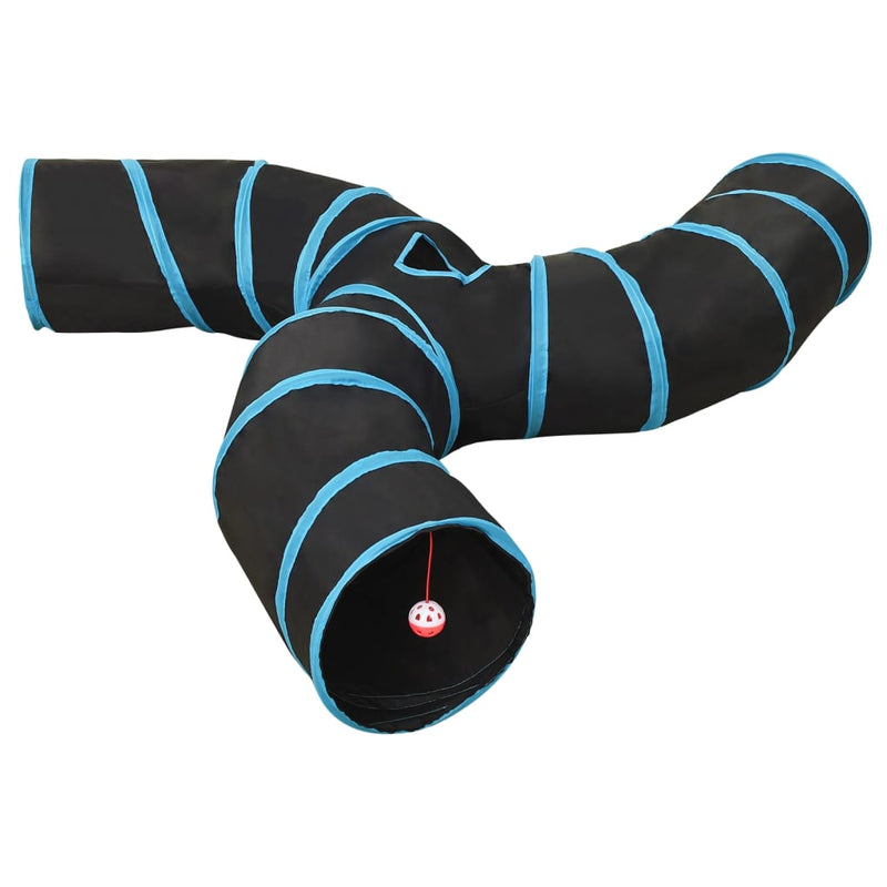 Afbeelding laden in galerijviewer, Vidaxl kattentunnel 3-voudig 25 cm polyester zwart en blauw