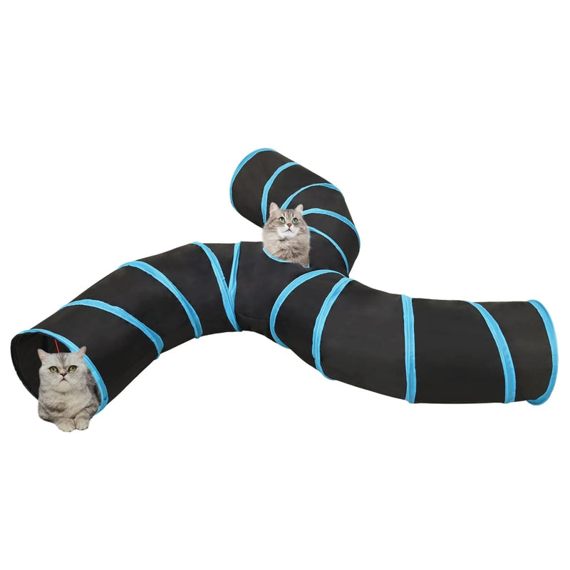 Afbeelding laden in galerijviewer, Vidaxl kattentunnel 3-voudig 25 cm polyester zwart en blauw