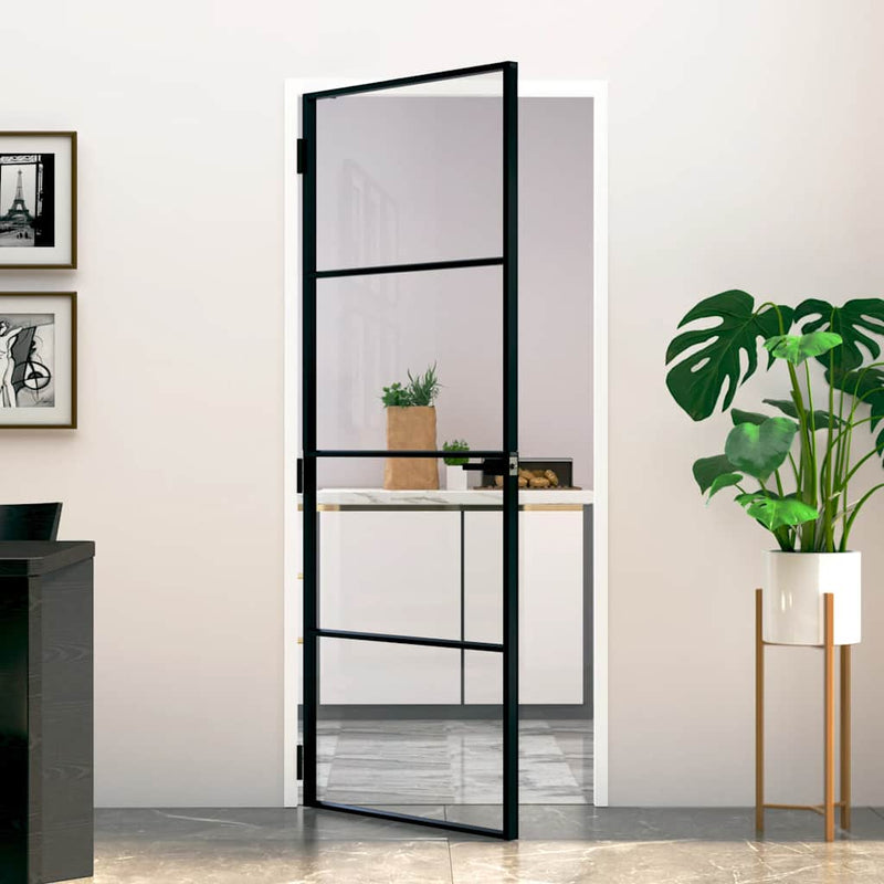 Load image into Gallery viewer, Vidaxl binnendeur 83x201,5 cm gehard glas en aluminium smal zwart
