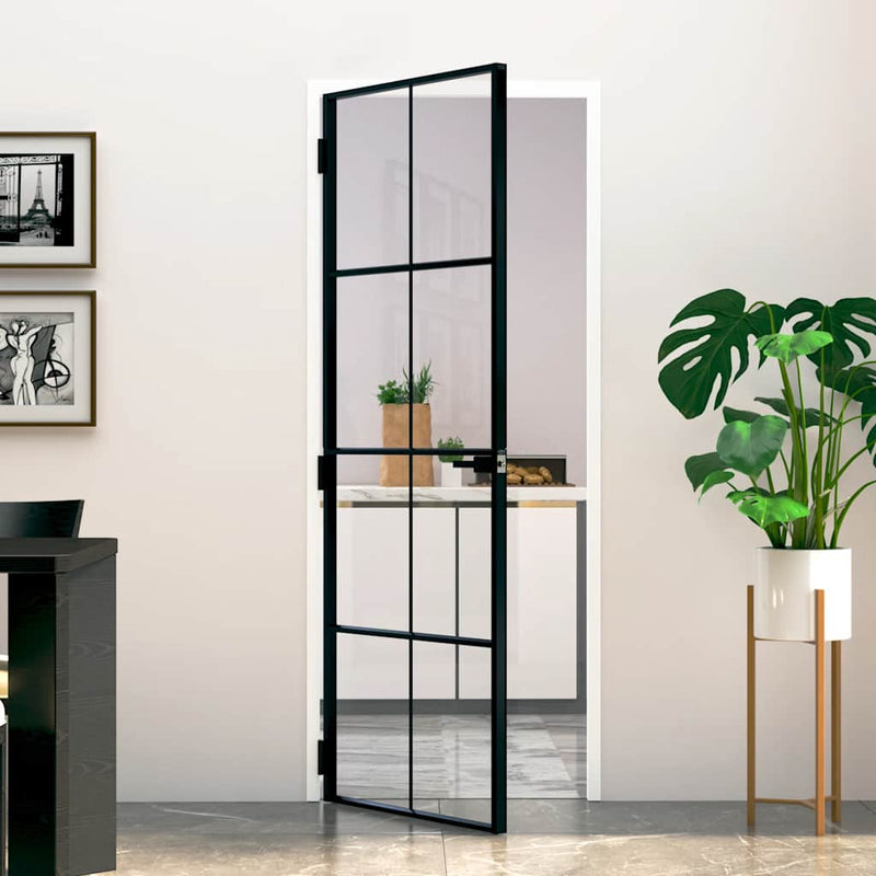 Load image into Gallery viewer, Vidaxl binnendeur 76x201,5 cm gehard glas en aluminium smal zwart