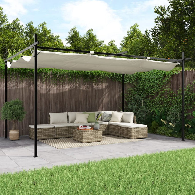 Laden Sie das Bild in Galerie -Viewer, Vidaxl pergola met uitschuifbaar dak 395x292x230 crèmekleurig
