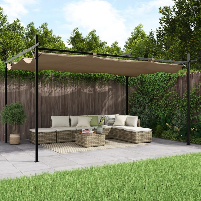 Laden Sie das Bild in Galerie -Viewer, Vidaxl pergola met uitschuifbaar dak 395x292x230 taupe