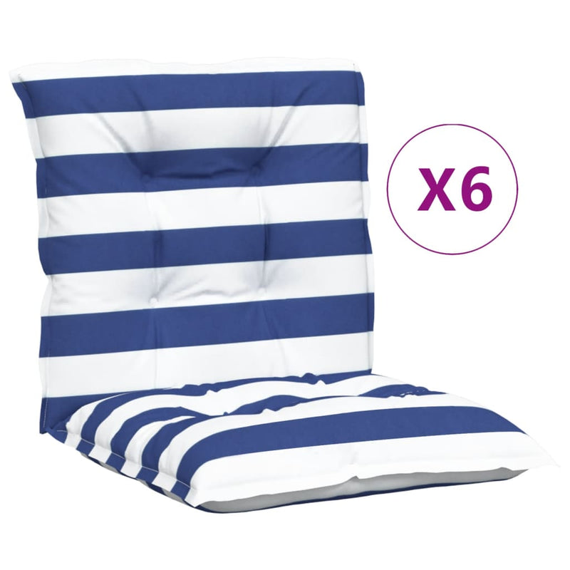 Load image into Gallery viewer, VidaXL Stoelkussens 6 st lage rug gestreept stof wit en blauw