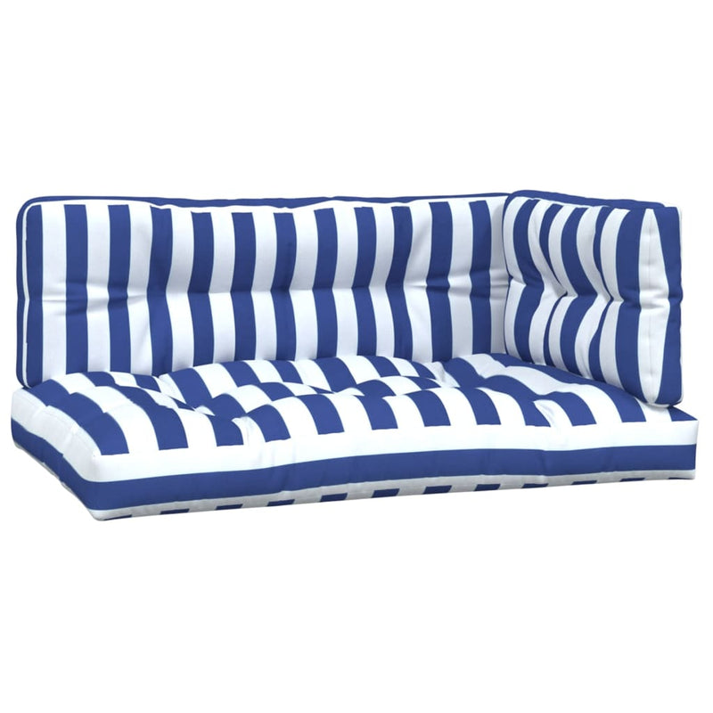 Load image into Gallery viewer, Vidaxl palletkussens 3 st gestreept stof wit en blauw