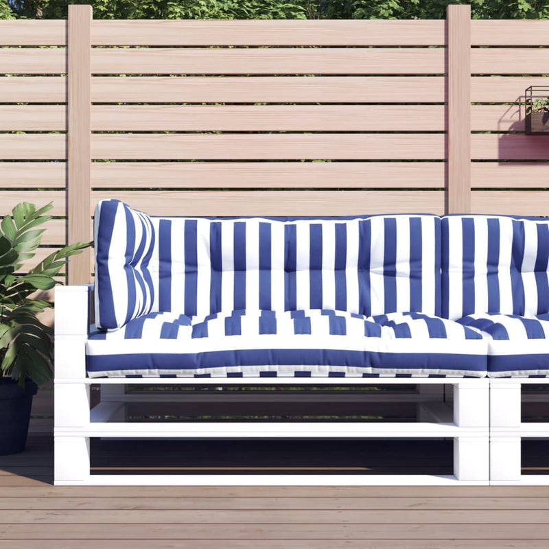 Load image into Gallery viewer, Vidaxl palletkussens 3 st gestreept stof wit en blauw