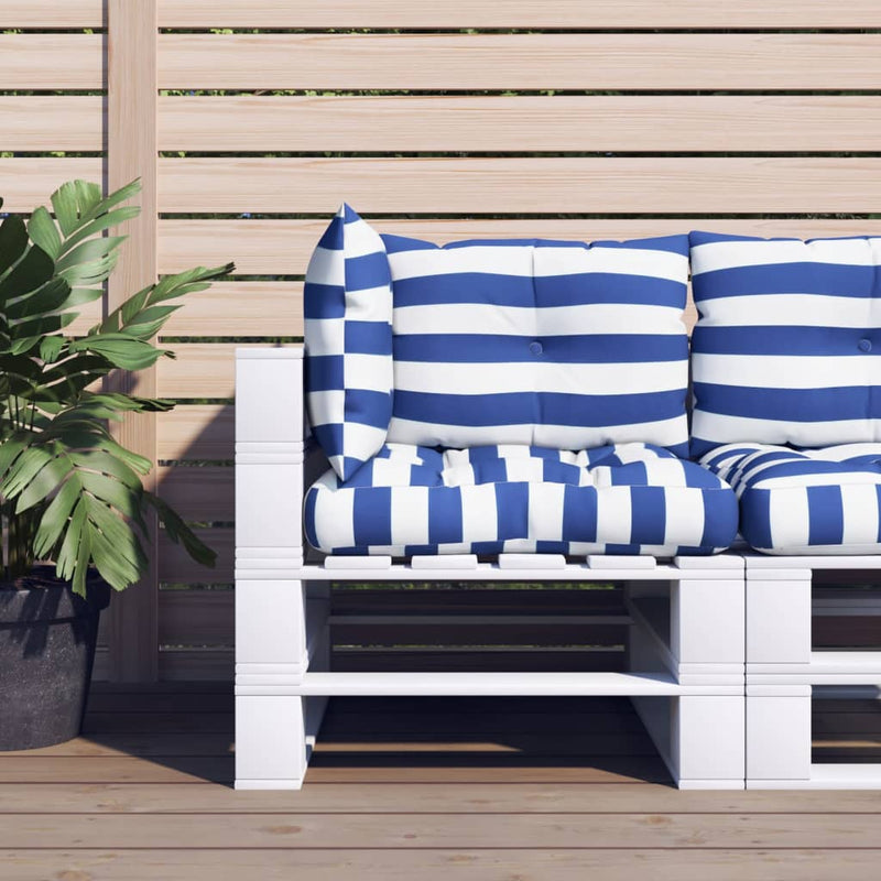 Afbeelding laden in galerijviewer, Vidaxl palletkussens 3 st gestreept oxford stof wit en blauw