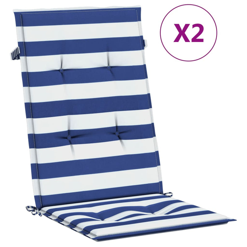 Chargez l'image dans la visionneuse de la galerie, Vidaxl stoelkussens 2 st hoge rug gestreepte stof wit en blauw