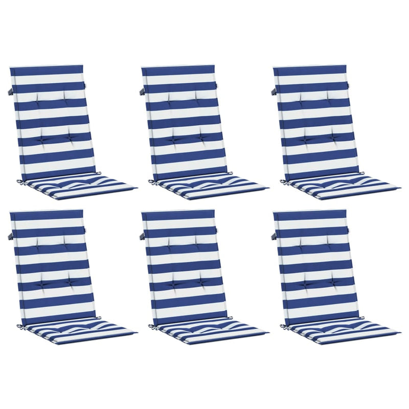 Load image into Gallery viewer, Vidaxl stoelkussens 6 st hoge rug gestreept stof wit en blauw