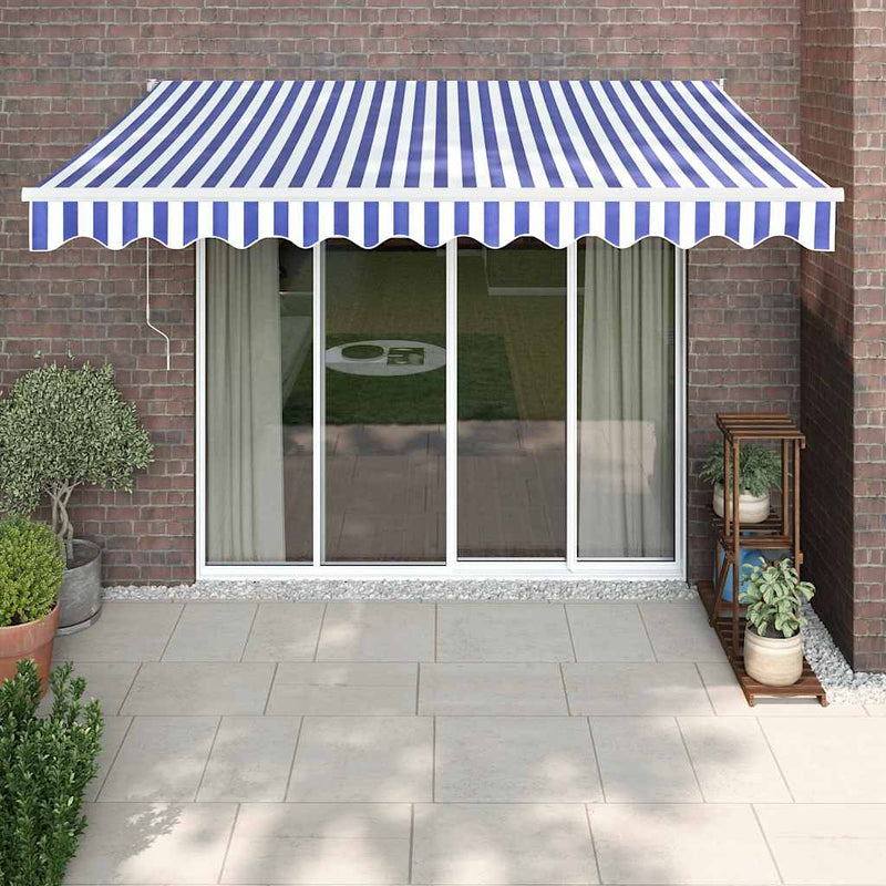 Afbeelding laden in galerijviewer, Vidaxl luifel elektrisch uitschuifbaar 3,5x2,5 m blauw en wit