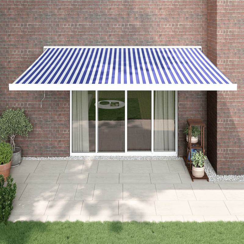 Load image into Gallery viewer, VidaXL Luifel uittrekbaar 4x3 m stof en aluminium blauw en wit