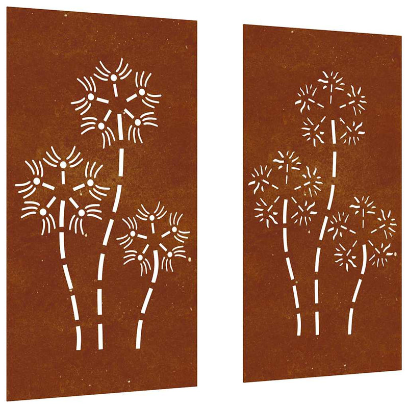 Afbeelding laden in galerijviewer, Vidaxl wanddecoratie tuin 2 st bloemenontwerp 105x55 cm cortenstaal