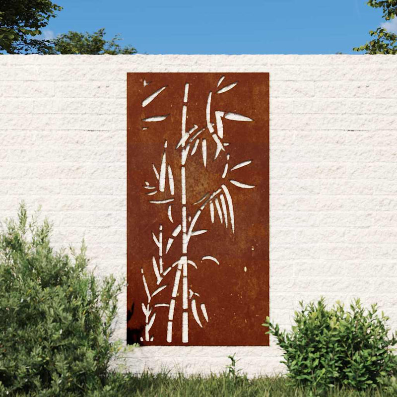 Load image into Gallery viewer, Vidaxl wanddecoratie tuin bamboe-ontwerp 105x55 cm cortenstaal